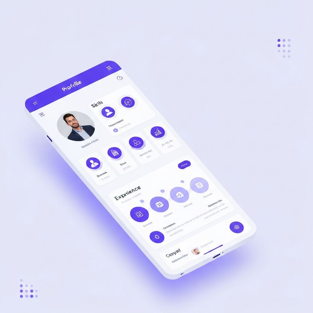 A modern candidate profile interface showing skills, experience, and verification badges